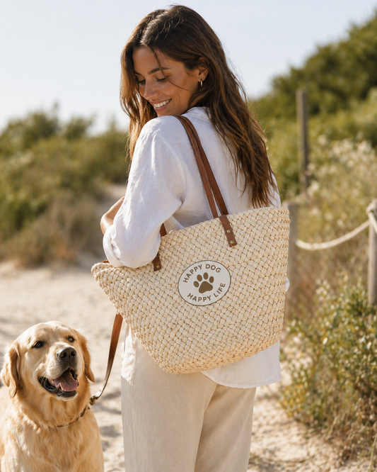 Happy Dog Woven Beach Tote