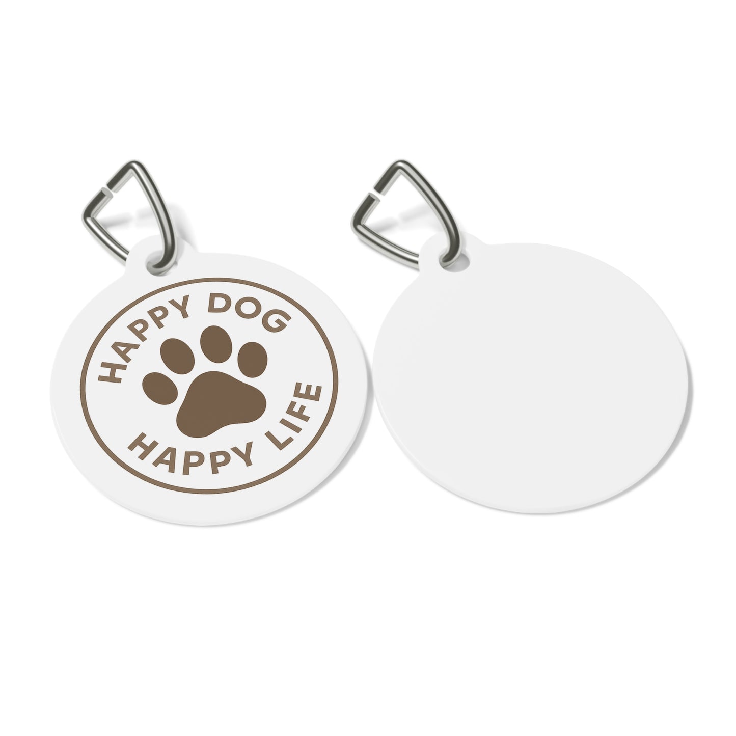 Pet Tag — "Happy Dog, Happy Life" Round Paw Print ID Tag