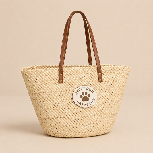 Happy Dog Woven Beach Tote